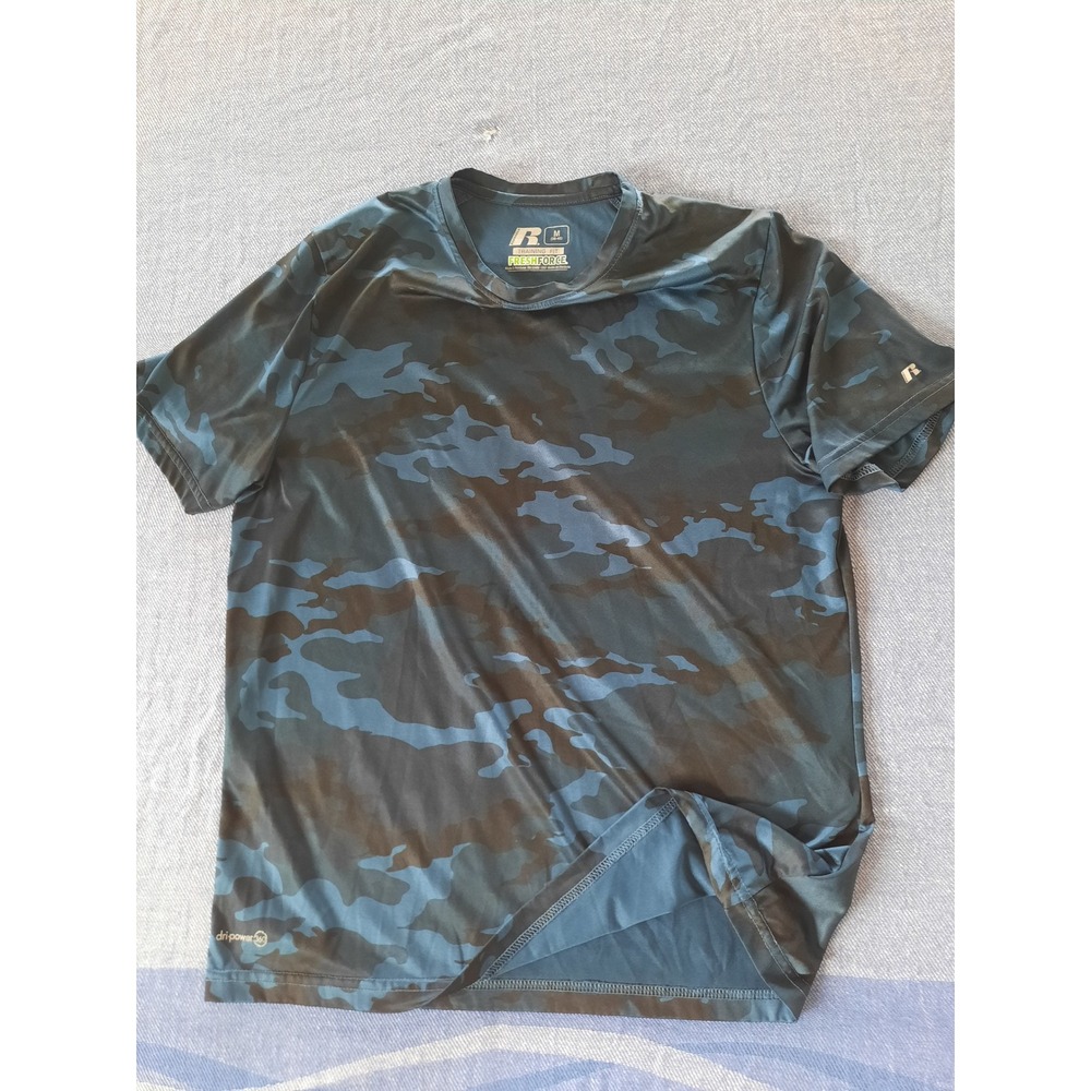 Russell FreshForce Men Medium Blue Navy Camo Training Fit Dri-Power 360 T-Shirt
